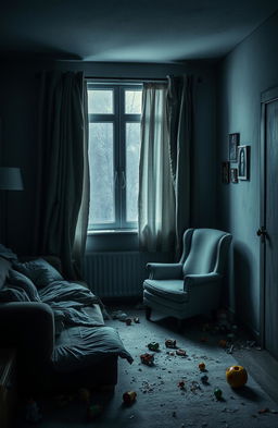 A poignant scene depicting a broken home, with dim lighting emphasizing the melancholy atmosphere