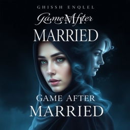 A book cover design for the novel 'Game After Married', featuring a hijab-clad woman and a ghostly figure of a woman in the background