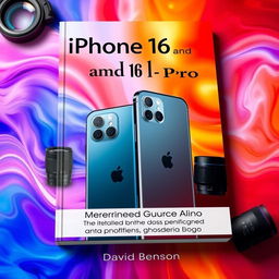 A beautifully designed cover for a detailed photography guide titled 'iPhone 16 and 16 Pro: A Detailed Guide for Basic and Professional Photography'