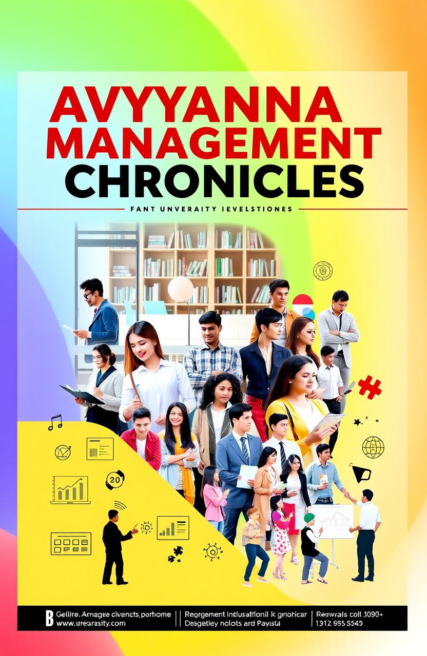 A dynamic and engaging university newspaper layout themed around 'Avyanna Management Chronicles'