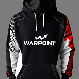 A stylish hoodie designed in a color scheme of black, white, and red