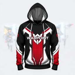 A stylish hoodie design featuring a color scheme of black, white, and red