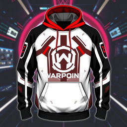 A stylish hoodie design featuring a color scheme of black, white, and red