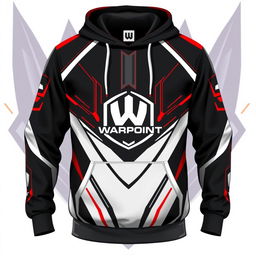 A stylish hoodie design featuring a color scheme of black, white, and red