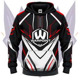 A stylish hoodie design featuring a color scheme of black, white, and red