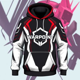 A stylish hoodie design featuring a color scheme of black, white, and red