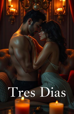 An artistic representation of a romantic encounter showcasing two alluring adults engaged in an intimate moment that exudes physical chemistry and sexual tension, reflecting the themes of "Tres Días", a book exploring sexual connection devoid of deep emotional ties