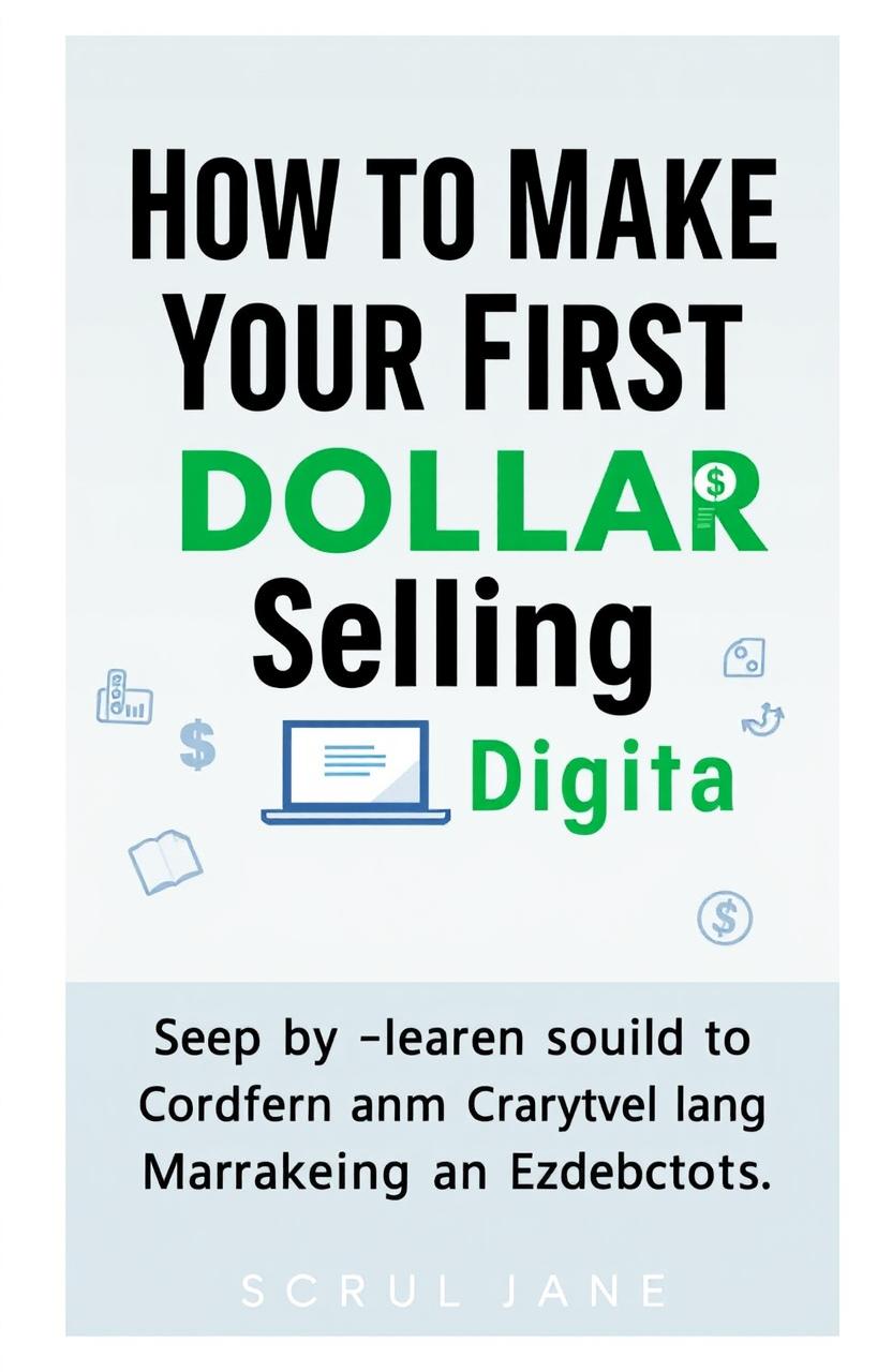 A modern and clean ebook cover design for *'How to Make Your First Dollar Selling Digital Products: A Step-by-Step Guide to Creating and Marketing an Ebook