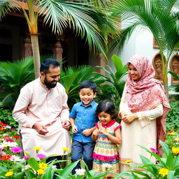 A warm and inviting scene featuring a Muslim family in Sri Lanka