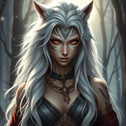 A stunning werewolf queen, embodying the essence of a powerful and majestic figure