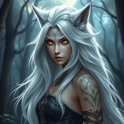 A stunning werewolf queen, embodying the essence of a powerful and majestic figure