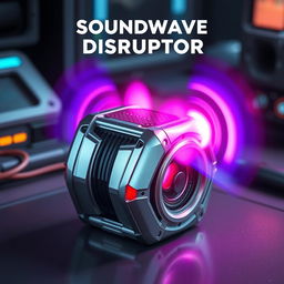 A small, futuristic speaker-like device named 'Soundwave Disruptor'