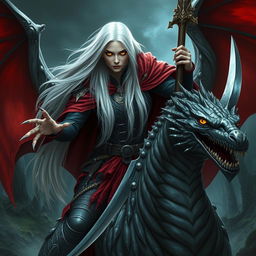 A stunning warrior witch with long, straight white hair flowing elegantly