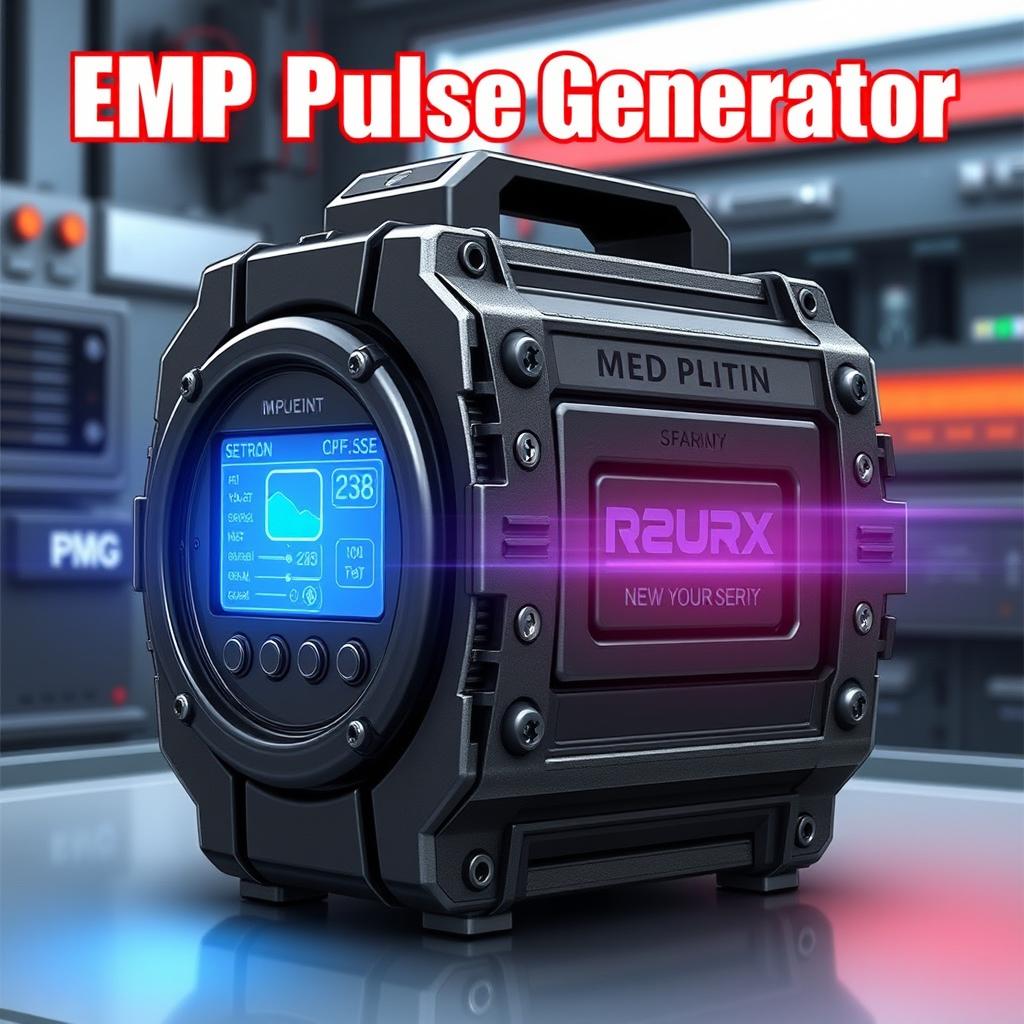 A highly detailed illustration of a compact EMP pulse generator, featuring a sturdy cylinder shape