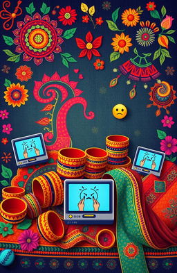 A vibrant composition that showcases the rich aesthetic design of Andhra Pradesh culture, including traditional motifs, colorful patterns, and intricate artwork