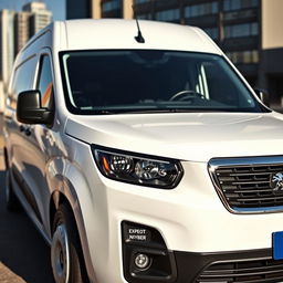 A sleek white Peugeot Expert industrial van, showcasing its modern and aerodynamic design