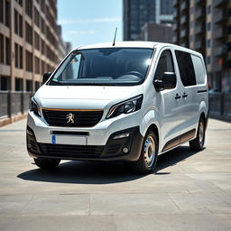 A sleek white Peugeot Expert industrial van, showcasing its modern and aerodynamic design