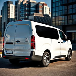 A sleek white Peugeot Expert industrial van, showcasing its modern and aerodynamic design