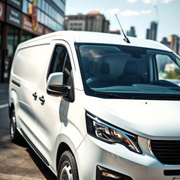 A sleek white Peugeot Expert industrial van, showcasing its modern and aerodynamic design