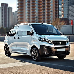 A sleek white Peugeot Expert industrial van, showcasing its modern and aerodynamic design