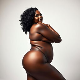 A stunning, confident ebony woman with voluptuous curves, featuring big breasts and a well-defined figure