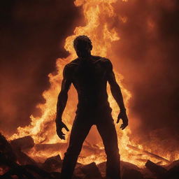 In the vivid, tormented scenery of Hell, spotlight a figure being consumed by the inferno, illustrating the horror and despair.