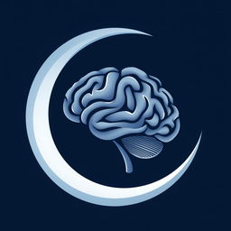 A unique and creative clipart logo that merges a crescent moon and a human brain, depicting the brain in the shape of the crescent moon