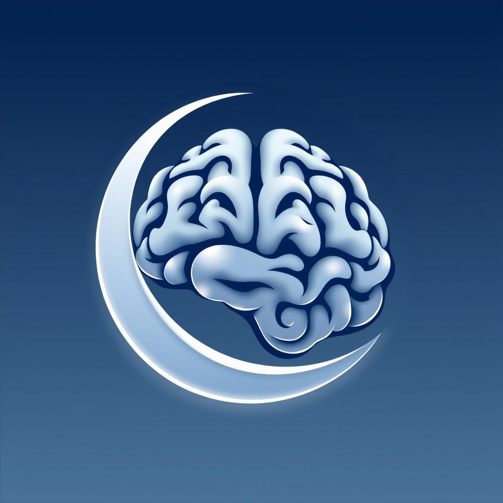 A unique and creative clipart logo that merges a crescent moon and a human brain, depicting the brain in the shape of the crescent moon