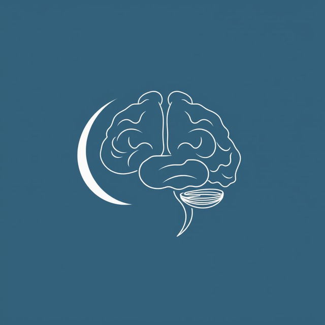 An elegant one-line drawing logo that creatively combines a crescent moon and a human brain into a single continuous line