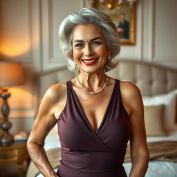 A sensual portrait of a confident older woman over 60, embracing her beauty with elegant poise