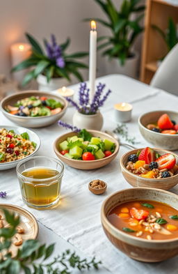 A beautifully arranged table featuring an array of mental health recipes designed for wellbeing