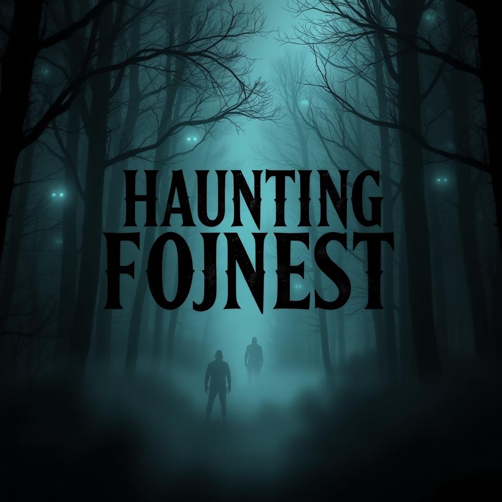 A dark and atmospheric thumbnail depicting a misty forest with eerie shadows and glowing eyes peering through the fog