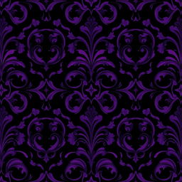 A mesmerizing dark-themed pattern design featuring rich shades of purple and deep black, with intricate swirling shapes and organic motifs