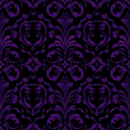 A mesmerizing dark-themed pattern design featuring rich shades of purple and deep black, with intricate swirling shapes and organic motifs