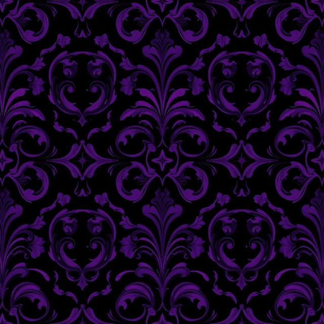 A mesmerizing dark-themed pattern design featuring rich shades of purple and deep black, with intricate swirling shapes and organic motifs