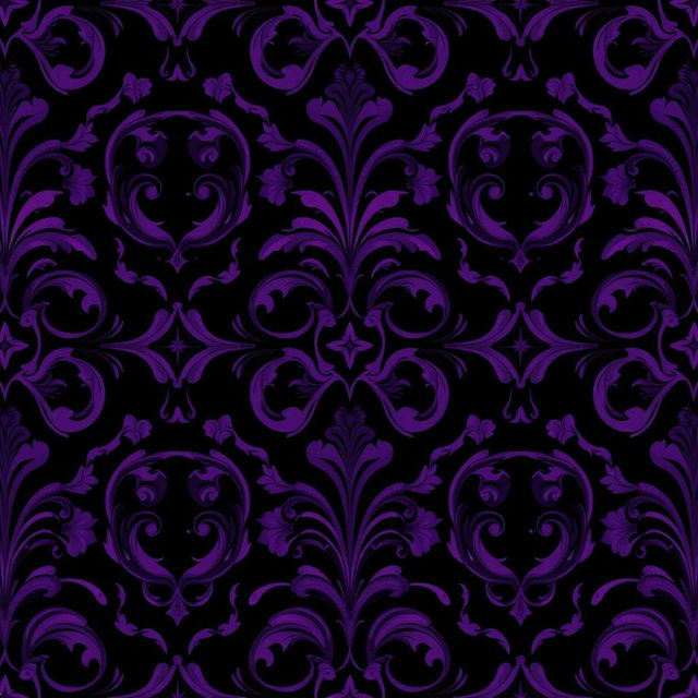 A mesmerizing dark-themed pattern design featuring rich shades of purple and deep black, with intricate swirling shapes and organic motifs