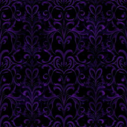 A mesmerizing dark-themed pattern design featuring rich shades of purple and deep black, with intricate swirling shapes and organic motifs