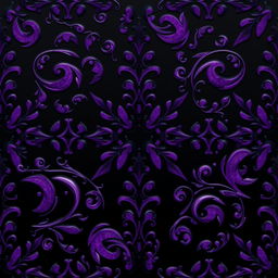 A mesmerizing dark-themed pattern design featuring rich shades of purple and deep black, with intricate swirling shapes and organic motifs