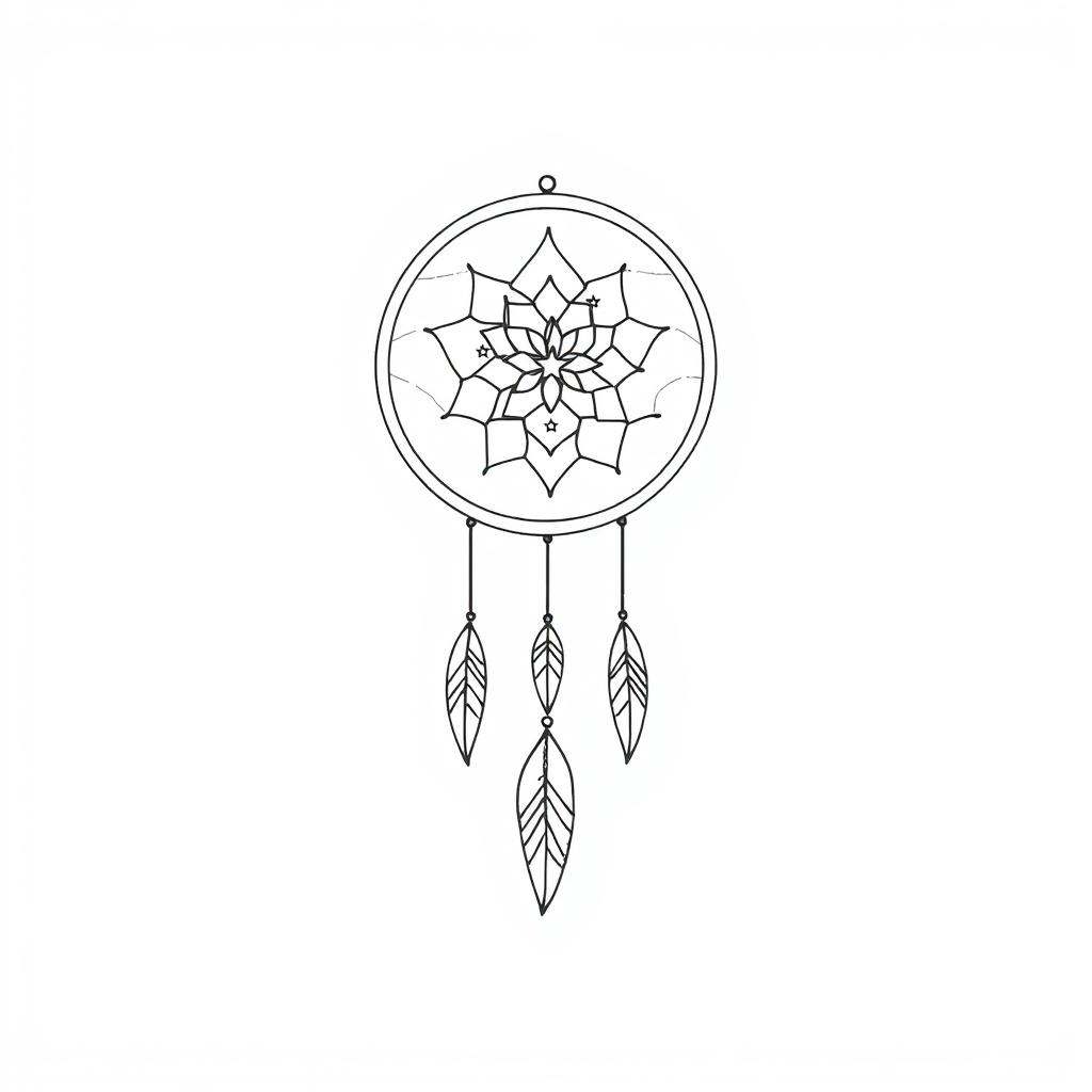 A simple yet evocative line drawing of a dream represented as a single object—a delicate, whimsical dreamcatcher