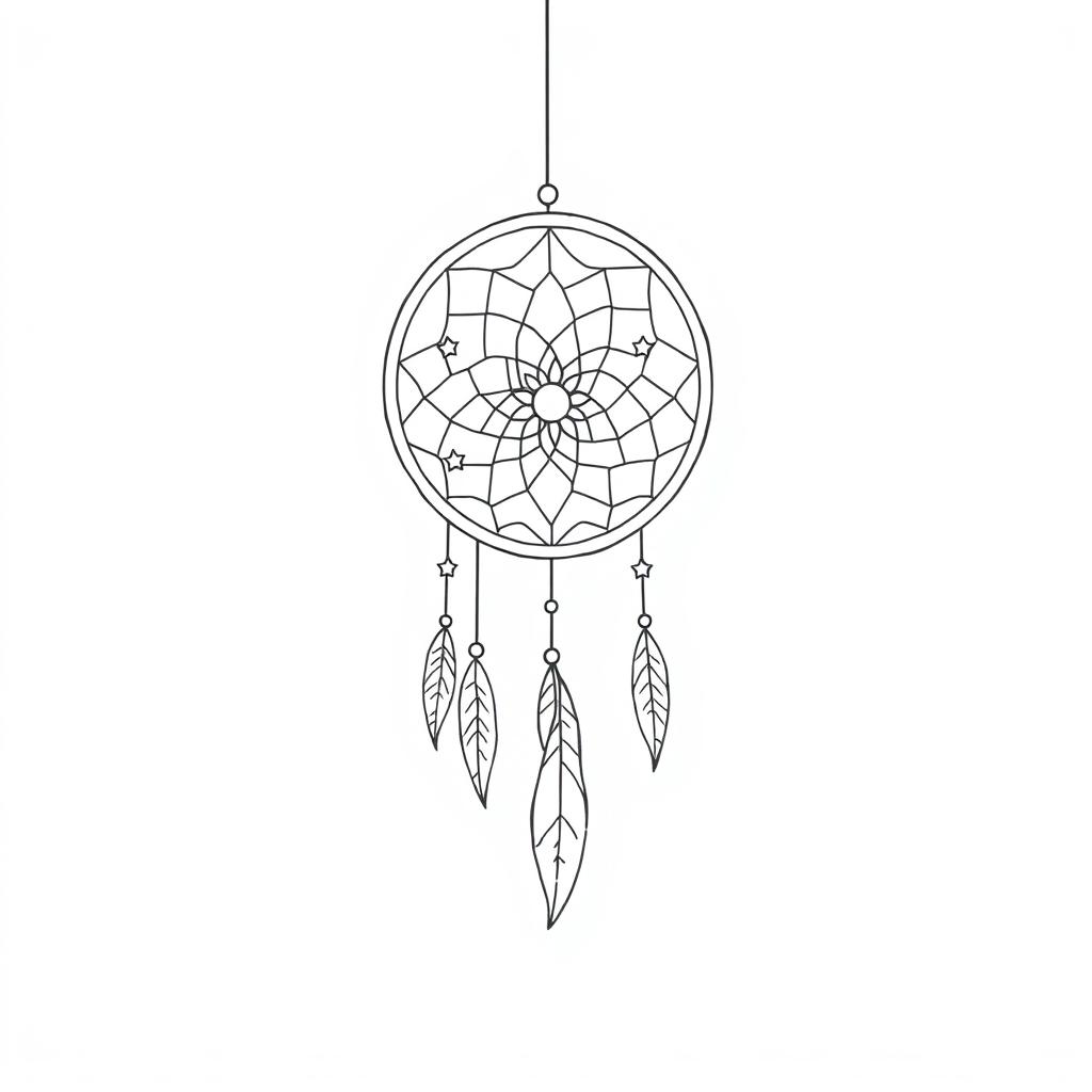 A simple yet evocative line drawing of a dream represented as a single object—a delicate, whimsical dreamcatcher