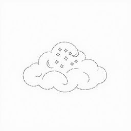 A minimalistic line drawing of a single object that embodies the concept of a dream-state, represented as a whimsical cloud