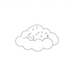 A minimalistic line drawing of a single object that embodies the concept of a dream-state, represented as a whimsical cloud