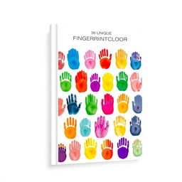 A vibrant and artistic book cover featuring 36 unique fingerprints, each displaying a different color