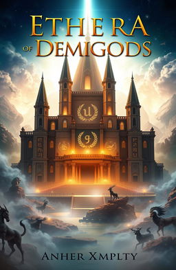 A captivating book cover design for 'Etherea Academy of Demigods' by Xmplcty