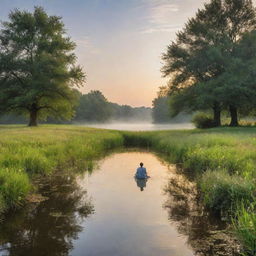 In the tranquil imagery of Heaven, populate the landscape with individuals, expressing pure joy and complete satisfaction, enhancing the serenity and happiness.