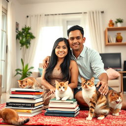 A beautiful Indonesian wife with large breasts, sitting in a clean home filled with warmth and love