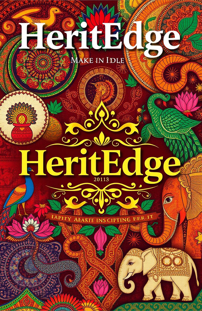 A vibrant and creative newsletter design titled 'HeritEdge,' focusing on the theme of 'Make in India,' showcasing the rich Indian art and culture