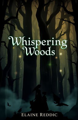 A mystical forest known as the Whispering Woods, featuring towering, gnarled trees enveloped in a soft, eerie fog that creates an atmosphere of intrigue