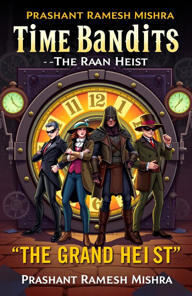 A thrilling book cover for 'Time Bandits - The Grand Heist' by Prashant Ramesh Mishra