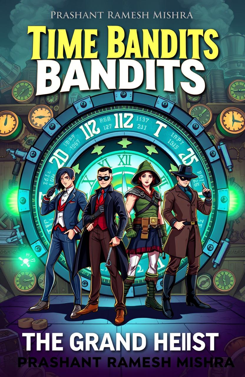 A thrilling book cover for 'Time Bandits - The Grand Heist' by Prashant Ramesh Mishra